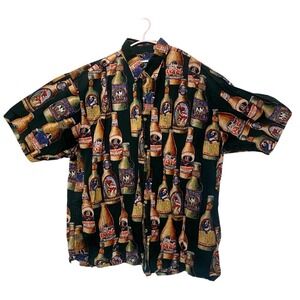 Big Dogs Beer Bottle Print Short Sleeve Button Up Shirt Men's Large